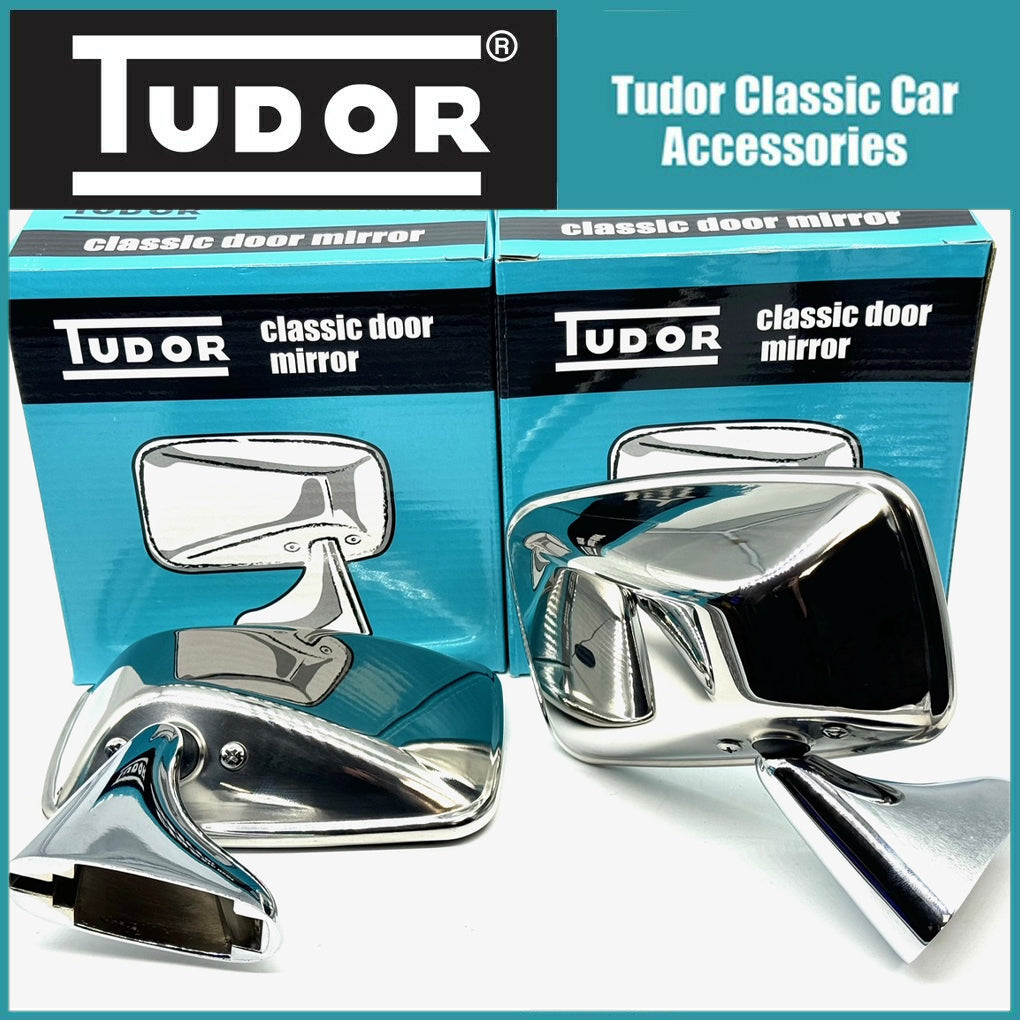 Tudor Polished Stainless Steel CONVEX Door Mirrors MG, Mini, Ford, Triumph