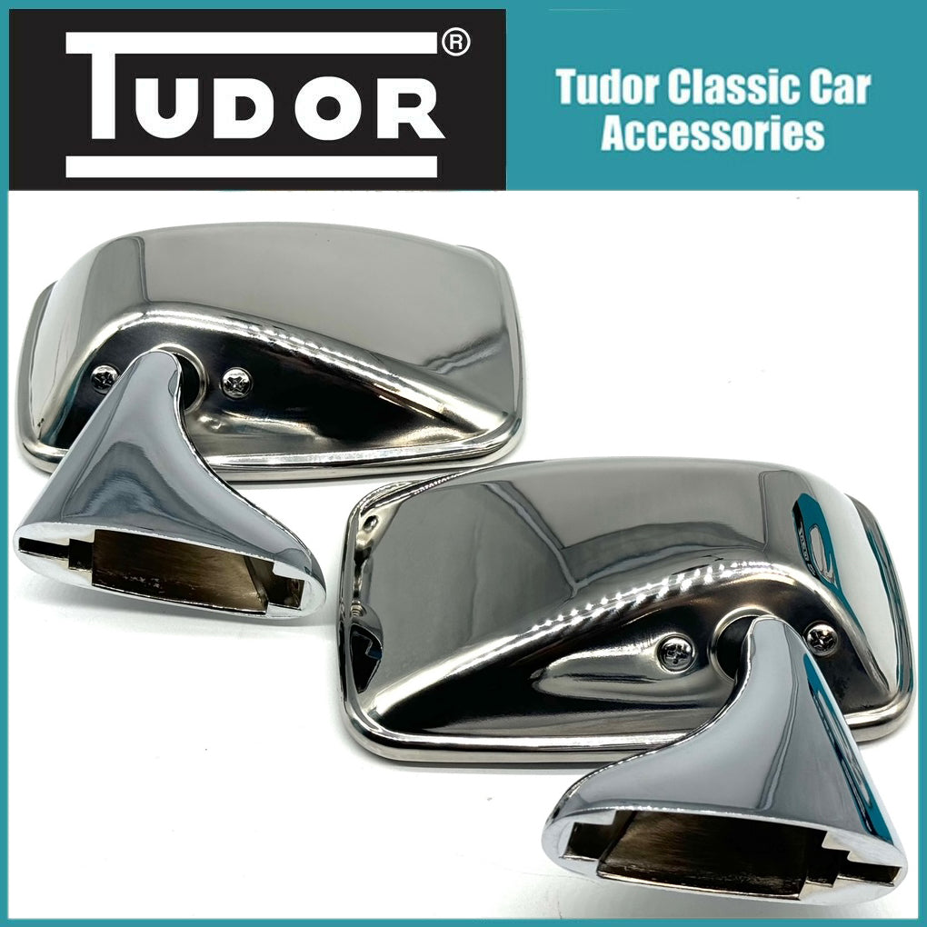 Tudor Polished Stainless Steel CONVEX Door Mirrors MG, Mini, Ford, Triumph