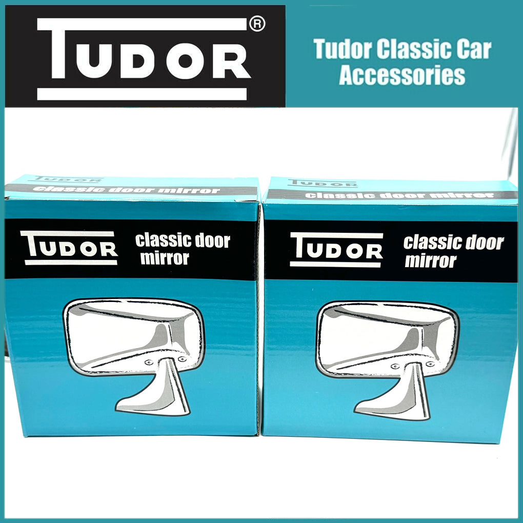 Tudor Polished Stainless Steel CONVEX Door Mirrors MG, Mini, Ford, Triumph
