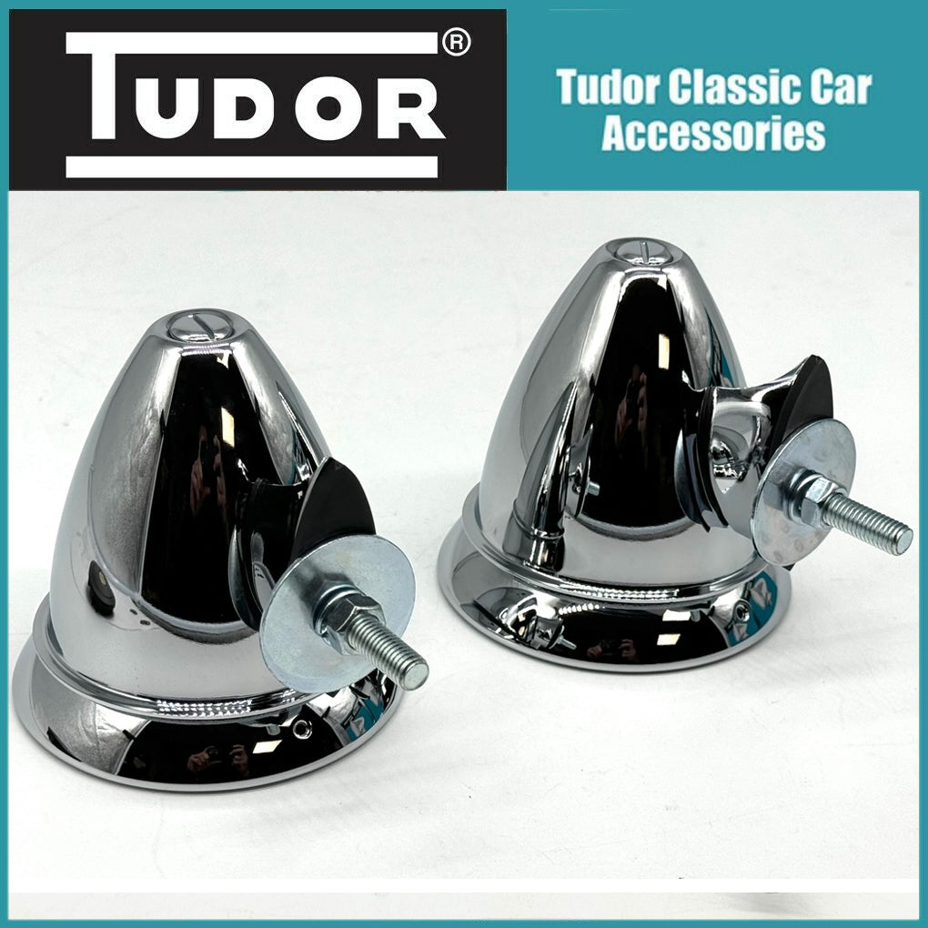 Pair Bullet Torpedo Racing Mirrors Chrome Single Bolt Convex MG, Mini, Triumph