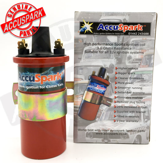 Accuspark Red replaces Lucas DLB105, 12v Non-Ballast 3 Ohm Sports Ignition Coil