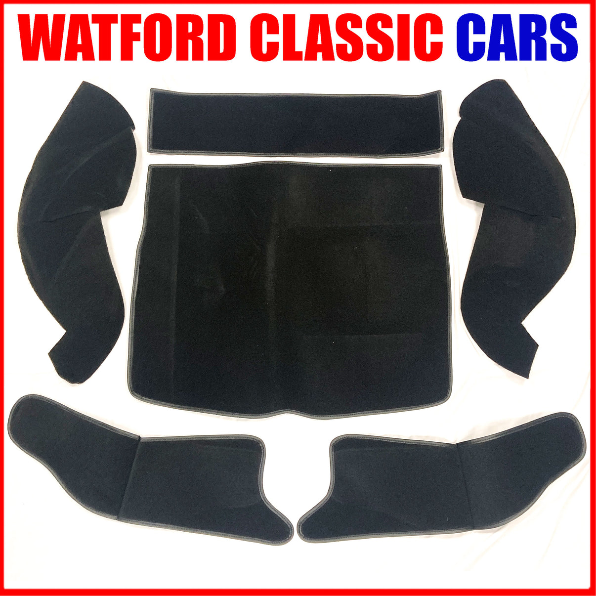 MGB GT Boot carpet set 1967-Onwards Black with Black piping 6 Pce ...