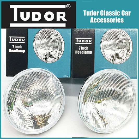 Pair 7" Tudor Domed  H4 Classic Car Halogen Headlights